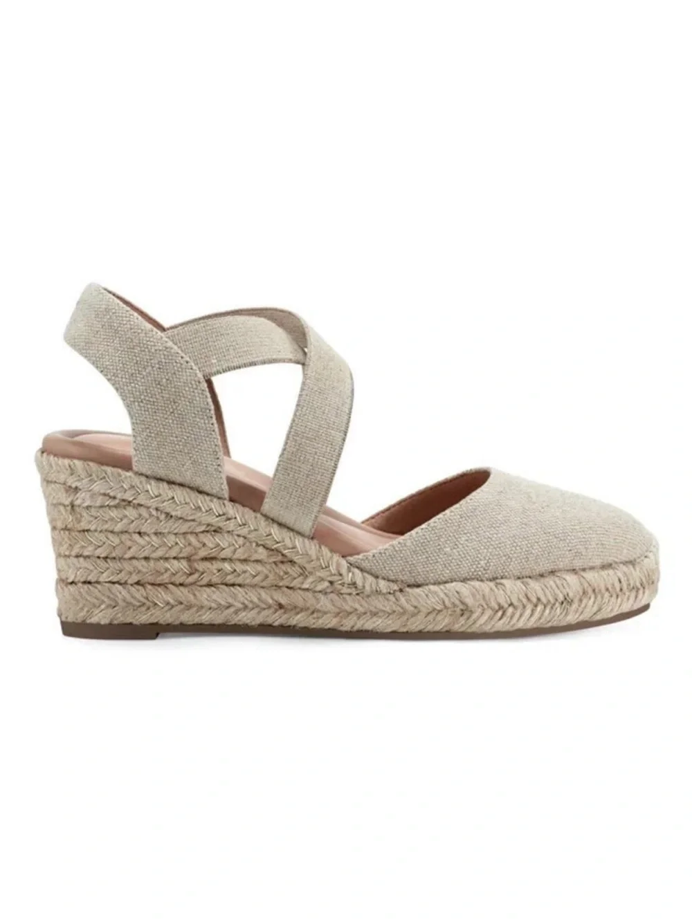 Easy Spirit Neutral Meza Natural Gold Sparkle Espadrille Wedge Sandals Sz 9 NIB